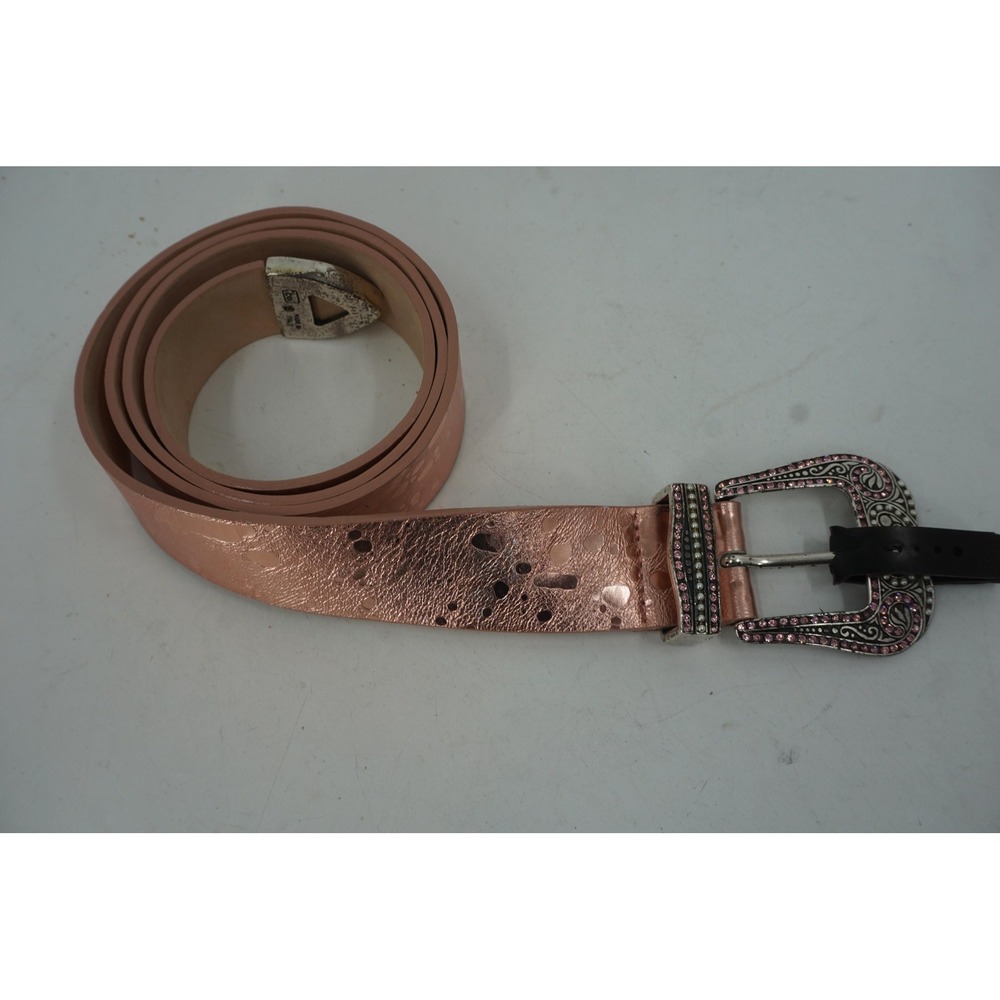Streets Ahead Belt Womens XL Rose Gold Western Rhinestone Buckle Leather USA